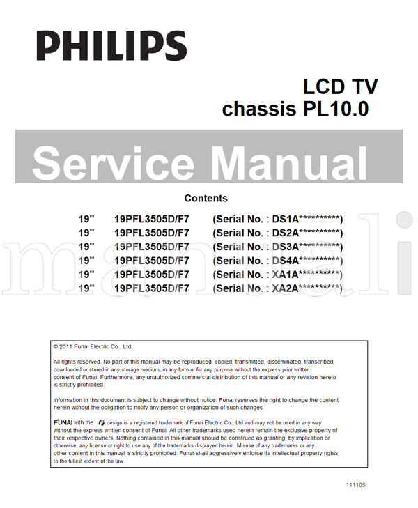 Philips 19PFL3505D 111105 (99 pages) TV Service Manual