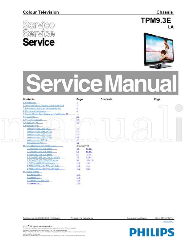 Philips 19PFL3507 22PFL3507H 22PFL3507T 22PFL3557H 715G5309 715G5502 (120 pages) TV Service Manual