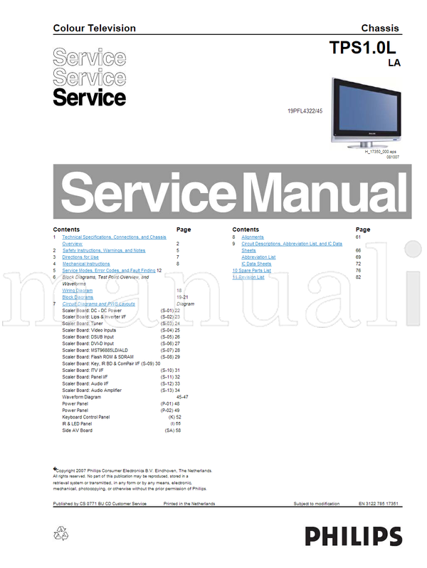 Philips MST96885LD 19PFL4322 081007 17351 (82 pages) TV Service Manual