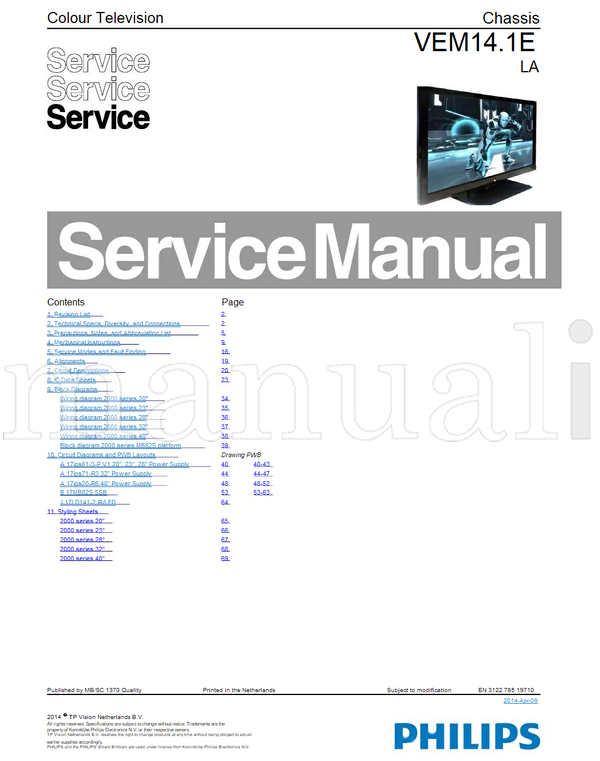Philips MB82S 17ips61-3-P 17ips71-R3 17ips20-R6 17MB82S 17LD141-2 (69 pages) TV Service Manual