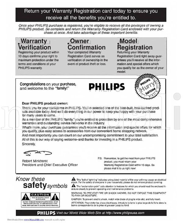 Philips 20PT30B1 (40 pages) TV Operating Manual