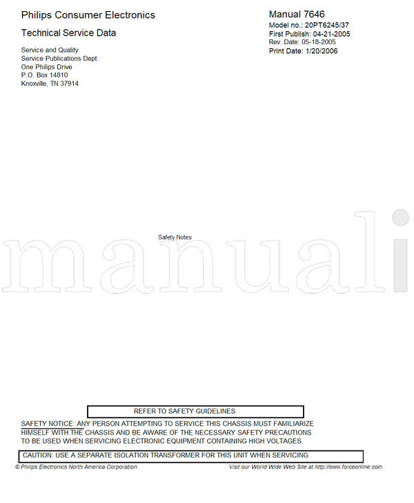 Philips 14810 37914 20PT6245 (65 pages) TV Service Manual