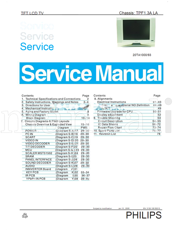 Philips 20TA1000 50010 (78 pages) TV Service Manual