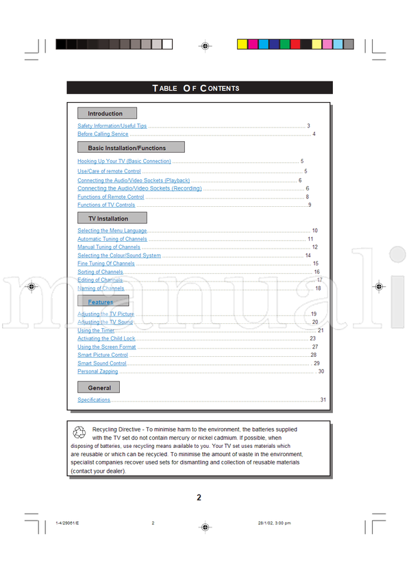 Philips 21PT2001 29061 (32 pages) TV Operating Manual