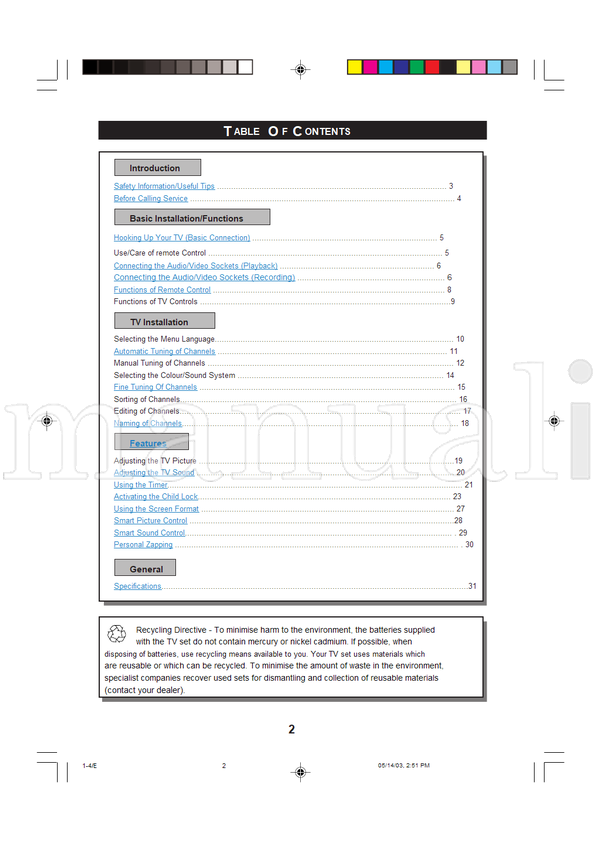 Philips 21PT2001 (29 pages) TV Operating Manual