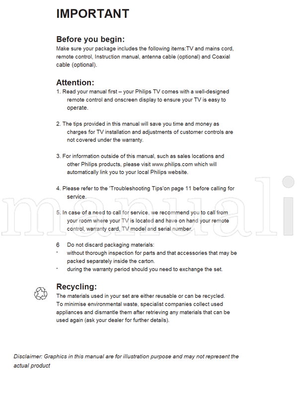 Philips 21PT2324 (16 pages) TV Operating Manual