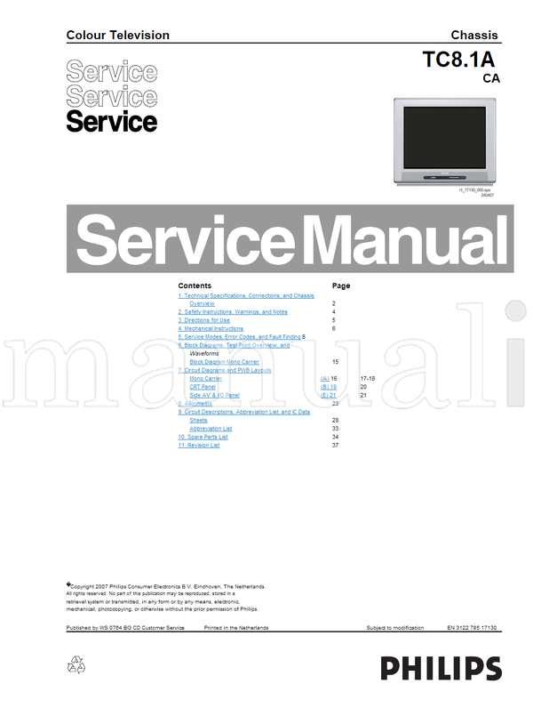 Philips 240407 17130 (35 pages) TV Service Manual