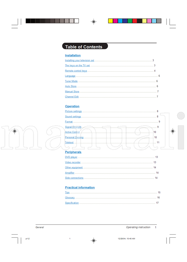 Philips 21PT3324 34801 (20 pages) TV Operating Manual
