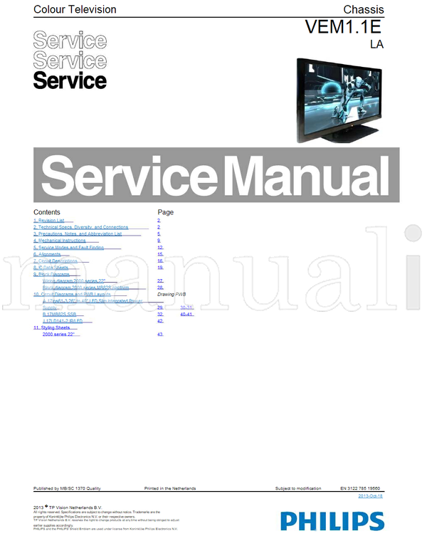 Philips MB82S 17ips61-3 17MB82S 17LD141-2 19560 (43 pages) TV Service Manual
