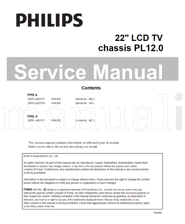 Philips 22PFL4507 22PFL4907 120406 (74 pages) TV Service Manual