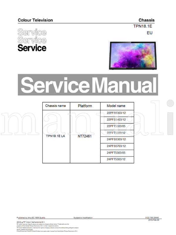 Philips NT72461 22PFS5303 22PFS5403 22PFT5303 24PFS5303 24PFS5703 (61 pages) TV Service Manual