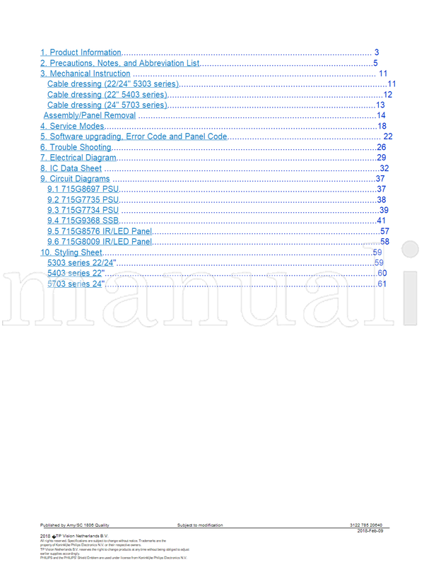 Philips NT72461 22PFS5303 22PFS5403 22PFT5303 24PFS5303 24PFS5703 (61 pages) TV Service Manual