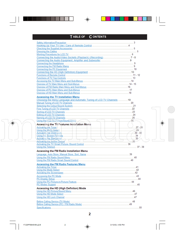 Philips 23PF9945 17PF9945 (51 pages) TV Operating Manual
