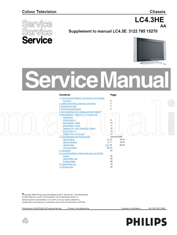 Philips 15270 290906 15802 (38 pages) TV Service Manual