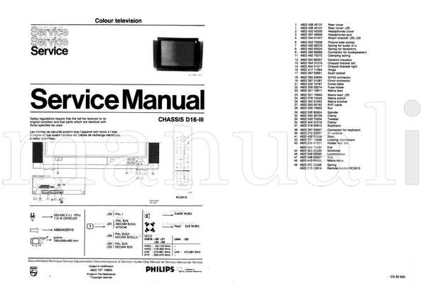Philips RC591 TO3-945 2x630 785x548x462 46-118 118-300 470-861 (61 pages) TV Service Manual