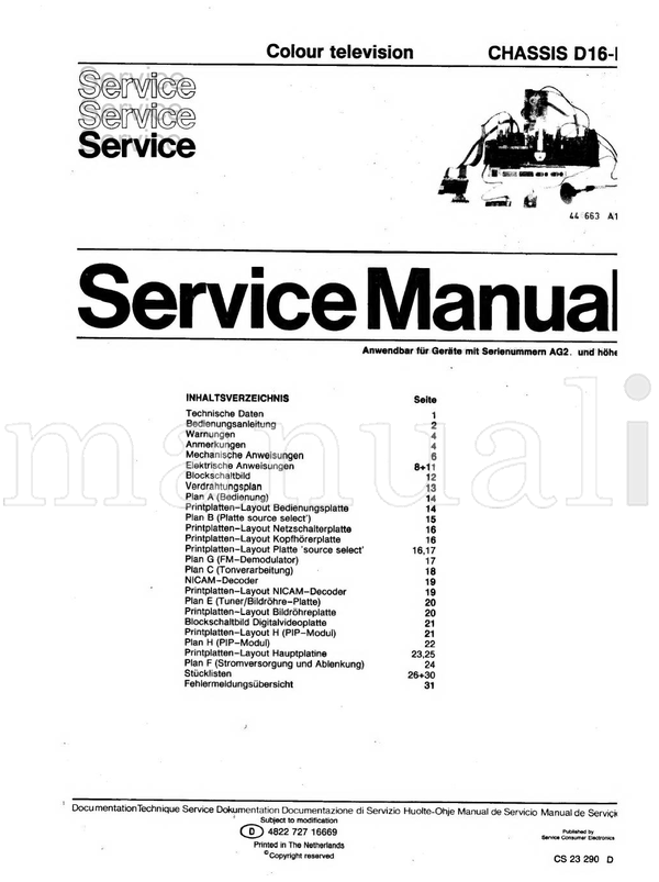 Philips RC591 TO3-945 2x630 785x548x462 46-118 118-300 470-861 (61 pages) TV Service Manual