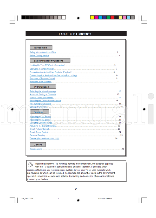 Philips 1-425PT4323 29PT3323 (29 pages) TV Operating Manual