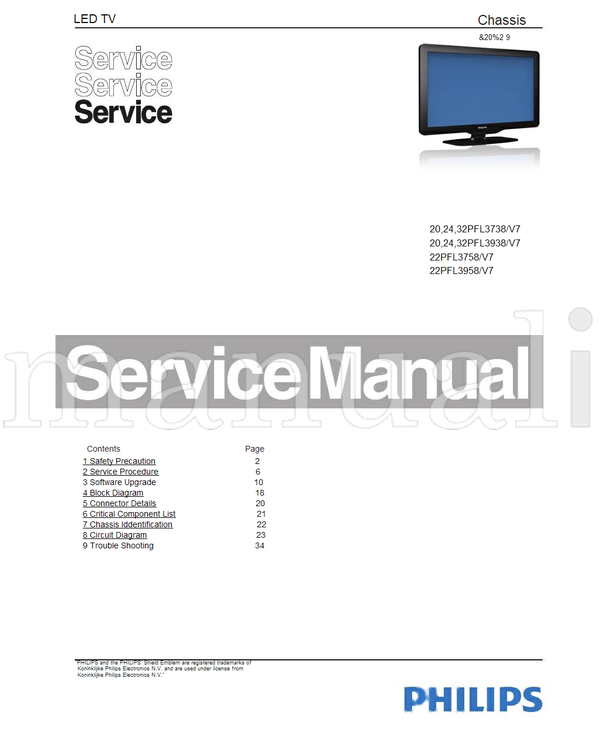 Philips 32PFL3738 32PFL3938 22PFL3758 22PFL3958 (39 pages) TV Service Manual