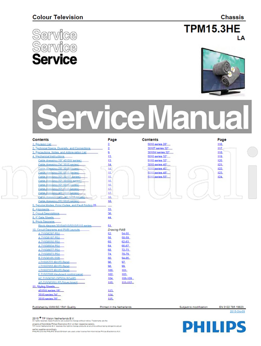 Philips 4010W 3010T 3010W 715G6297 715G6197 715G6550 715G6934 (124 pages) TV Service Manual