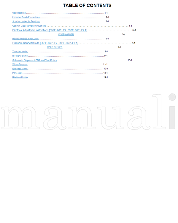 Philips 65PFL6601 65PFL6621 161111 (63 pages) TV Service Manual
