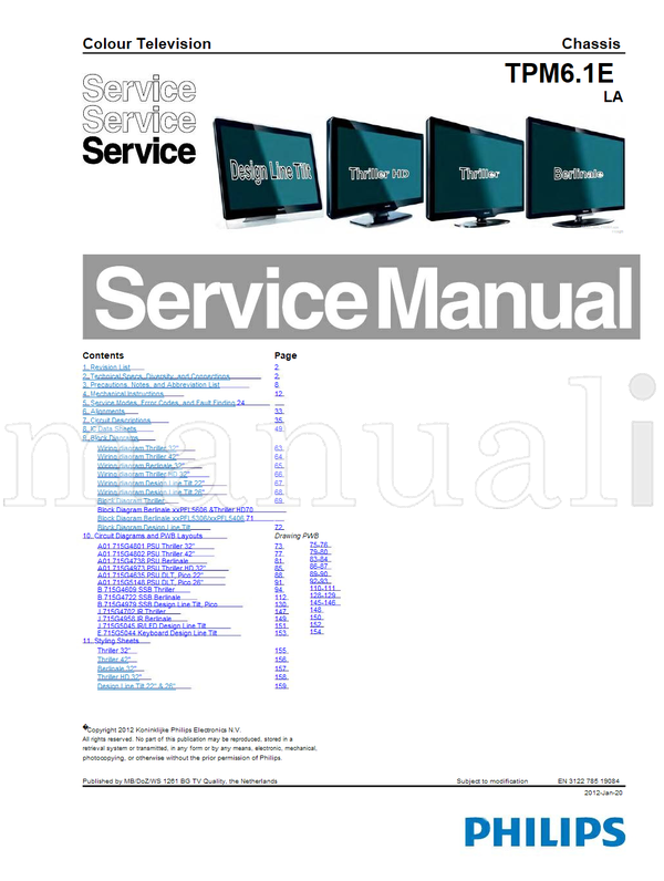 Philips xxPFL5606 xxPFL5306 xxPFL5406 715G4801 715G4802 715G4738 (159 pages) TV Service Manual