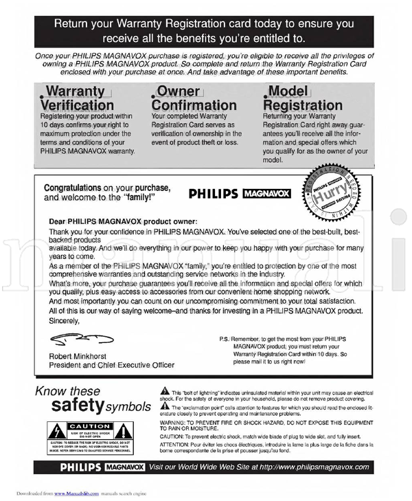 Philips MAGNAVOX 13PR18C (20 pages) TV Operating Manual