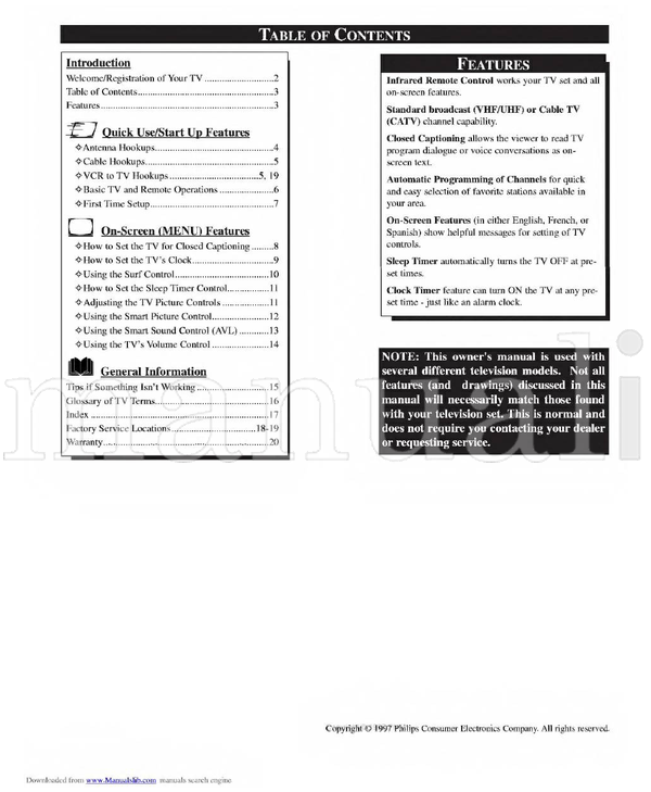 Philips MAGNAVOX 13PR18C (20 pages) TV Operating Manual