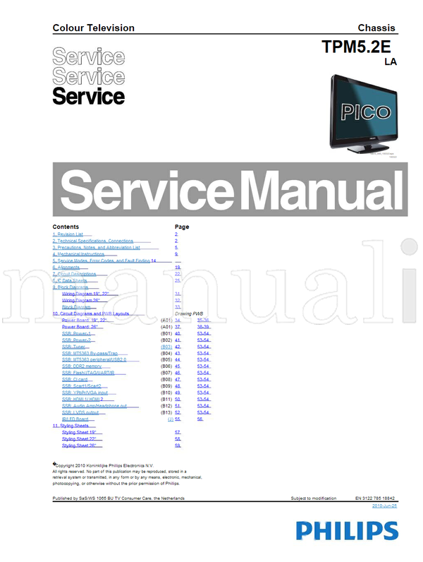 Philips Power-1 Power-2 MT5363 Scart1 Scart2 18842 100322 (59 pages) TV Service Manual