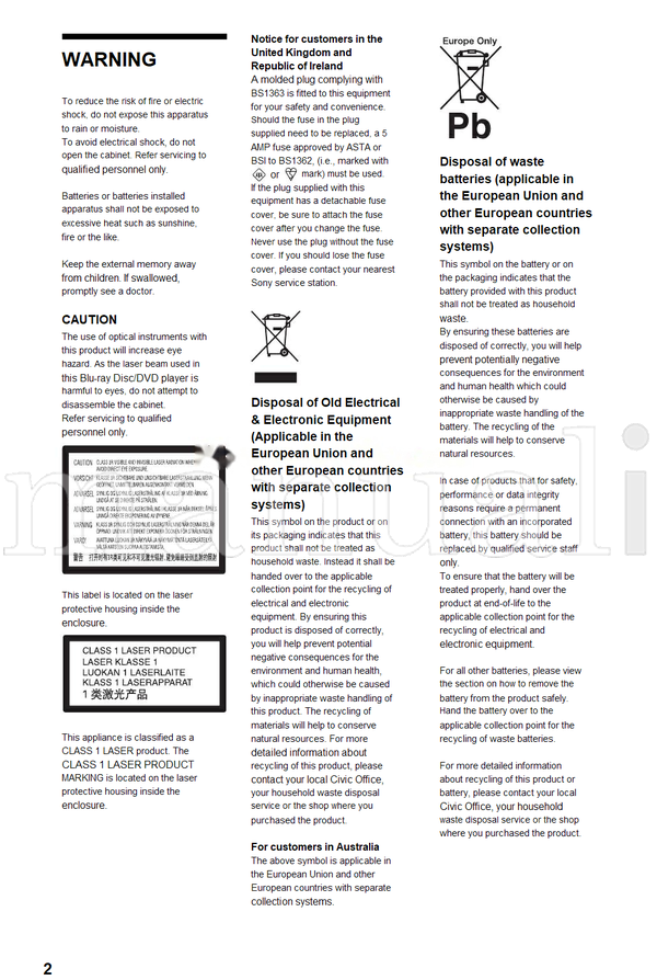 Sony BDP-S550 75 pages Blu-Ray DVD Player Operating Manual