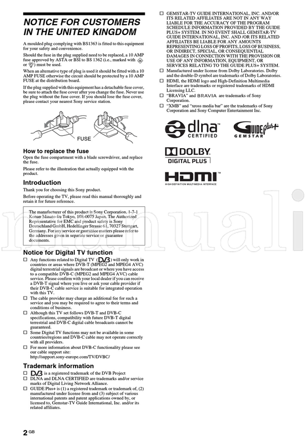 Sony KDL-52Z4500 KDL-46Z4500 KDL-40Z4500 (59 pages) TV Operating Manual