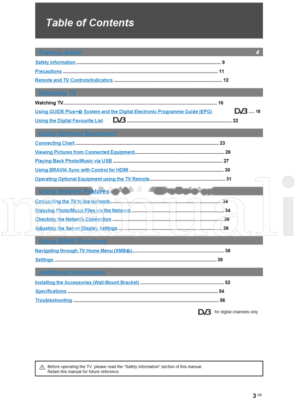 Sony KDL-52Z4500 KDL-46Z4500 KDL-40Z4500 (59 pages) TV Operating Manual