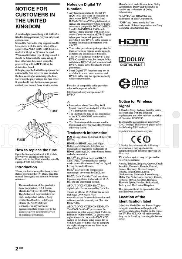 Sony KDL-55NX813 52NX803 46NX713 46NX703 40NX803 40NX713 40NX703 (28 pages) TV Operating Manual
