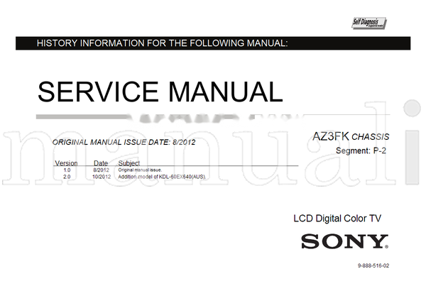 Sony AZ3FK 9-888-516-02 (29 pages) TV Service Manual