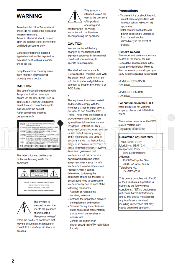 Sony BDP-S550 83 pages Blu-Ray DVD Player Operating Manual