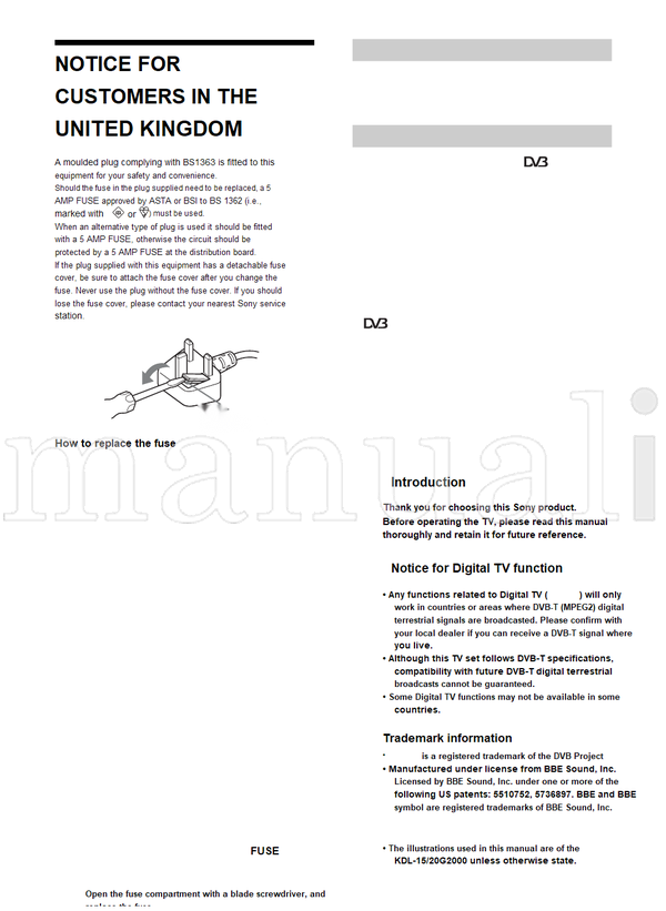 Sony KDL-20G2000 KDL-15G2000 (36 pages) TV Operating Manual