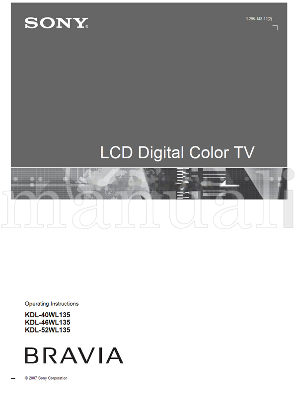 Sony KDL-40WL135 KDL-46WL135 KDL-52WL135 (52 pages) TV Operating Manual