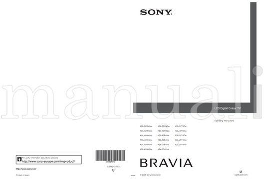 Sony KDL-52W40xx KDL-52W42xx KDL-46W40xx KDL-46W42xx KDL-40W40xx (36 pages) TV Operating Manual