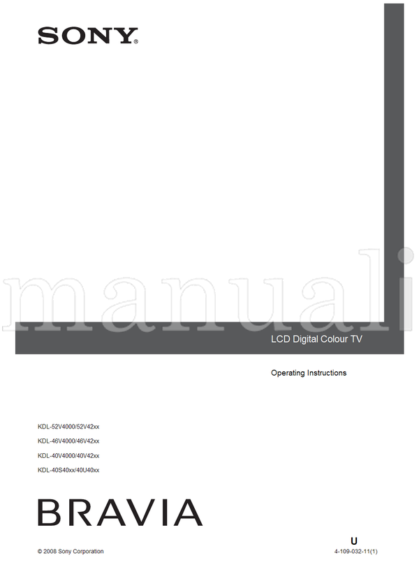 Sony KDL-52V4000 52V42xx KDL-46V4000 46V42xx KDL-40V4000 40V42xx (40 pages) TV Operating Manual