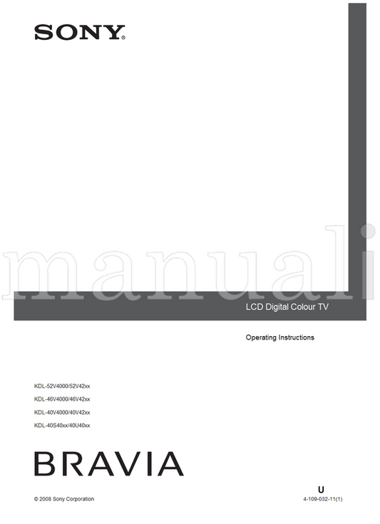 Sony KDL-52V4000 52V42xx KDL-46V4000 46V42xx KDL-40V4000 40V42xx (40 pages) TV Operating Manual