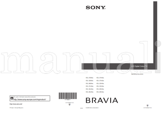 Sony KDL-37S40xx KDL-32S40xx KDL-26S40xx KDL-37U40xx KDL-32U40xx (31 pages) TV Operating Manual