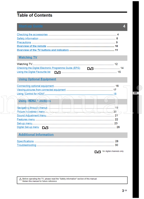 Sony KDL-37S40xx KDL-32S40xx KDL-26S40xx KDL-37U40xx KDL-32U40xx (31 pages) TV Operating Manual