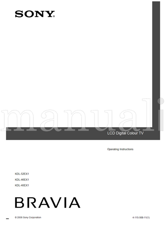 Sony KDL-52EX1 KDL-46EX1 KDL-40EX1 (52 pages) TV Operating Manual