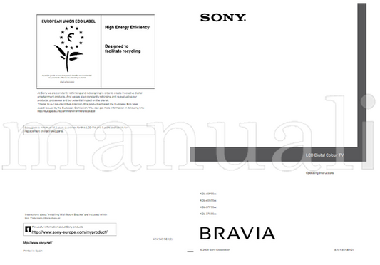 Sony KDL-40P55xx KDL-40S55xx KDL-37P55xx KDL-37S55xx (34 pages) TV Operating Manual