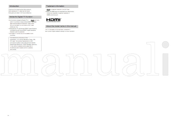 Sony KDL-40P55xx KDL-40S55xx KDL-37P55xx KDL-37S55xx (34 pages) TV Operating Manual
