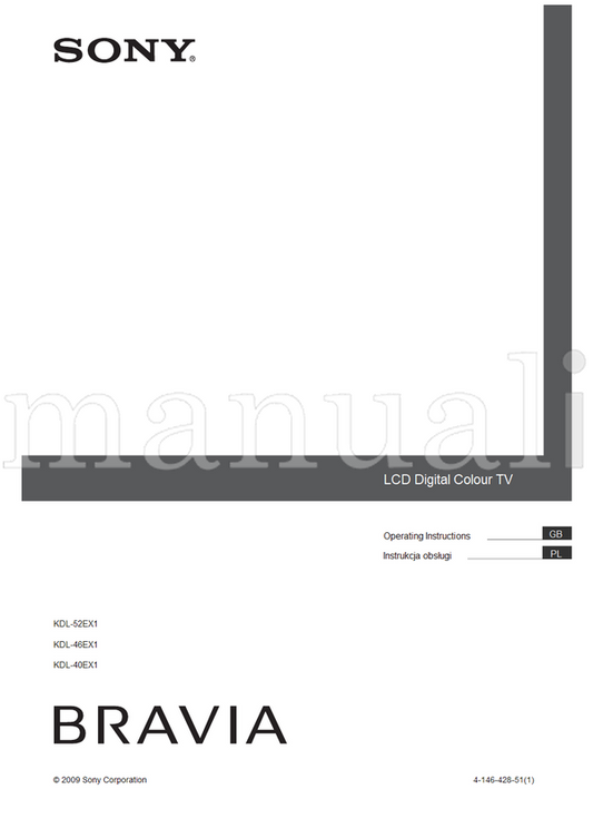 Sony KDL-52EX1 KDL-46EX1 KDL-40EX1 (112 pages) TV Operating Manual