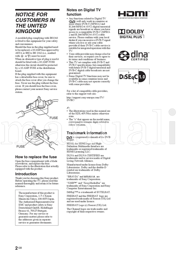 Sony 4-159-943 (28 pages) TV Operating Manual