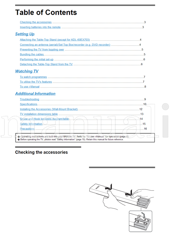 Sony KDL-60EX703 55EX713 52EX703 46EX713 46EX703 40EX713 40EX703 (20 pages) TV Operating Manual