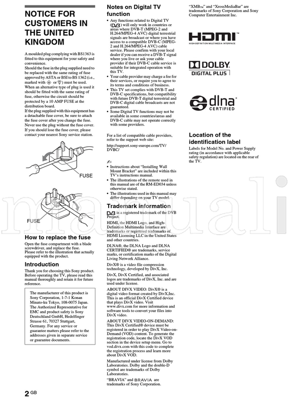 Sony KDL-52HX903 46HX903 46HX803 40HX803 4-180-175 (20 pages) TV Operating Manual