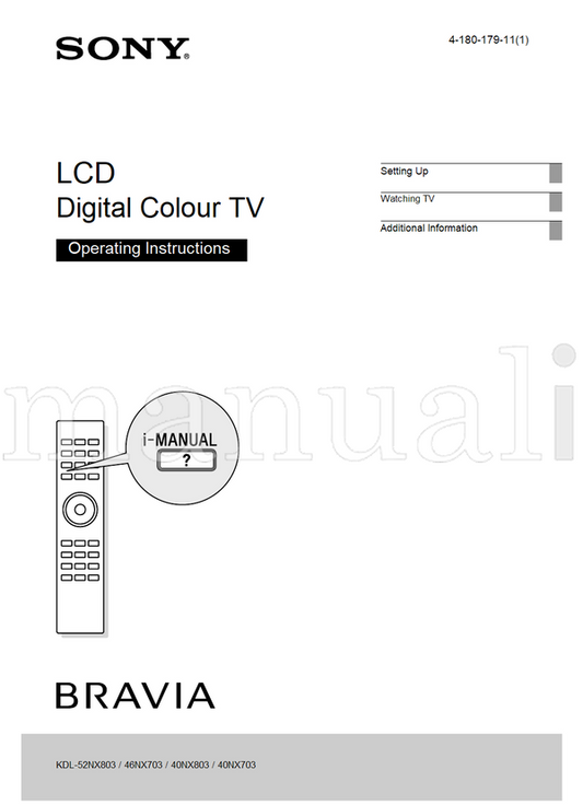 Sony KDL-52NX803 46NX703 40NX803 40NX703 (20 pages) TV Operating Manual