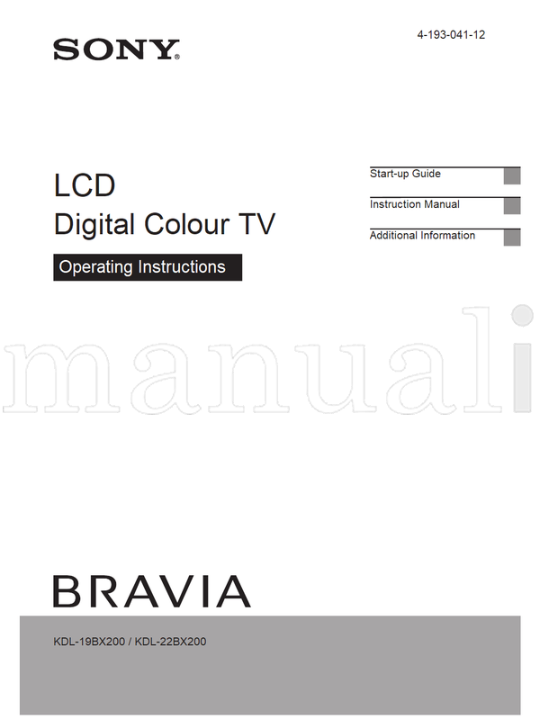 Sony KDL-19BX200 KDL-22BX200 4-193-041-12 (36 pages) TV Operating Manual
